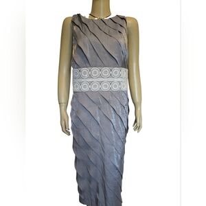 Maggy London Sleeveless Gray Midi Dress with Decorative Lace Waistband, NWOT